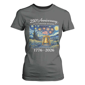 USA 250th Anniversary T Shirt For Women Liberty Bell 17762026 Patriotic American Flag Starry Night TS14 Dark Heather Print Your Wear