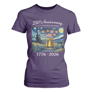 USA 250th Anniversary T Shirt For Women Liberty Bell 17762026 Patriotic American Flag Starry Night TS14 Purple Print Your Wear