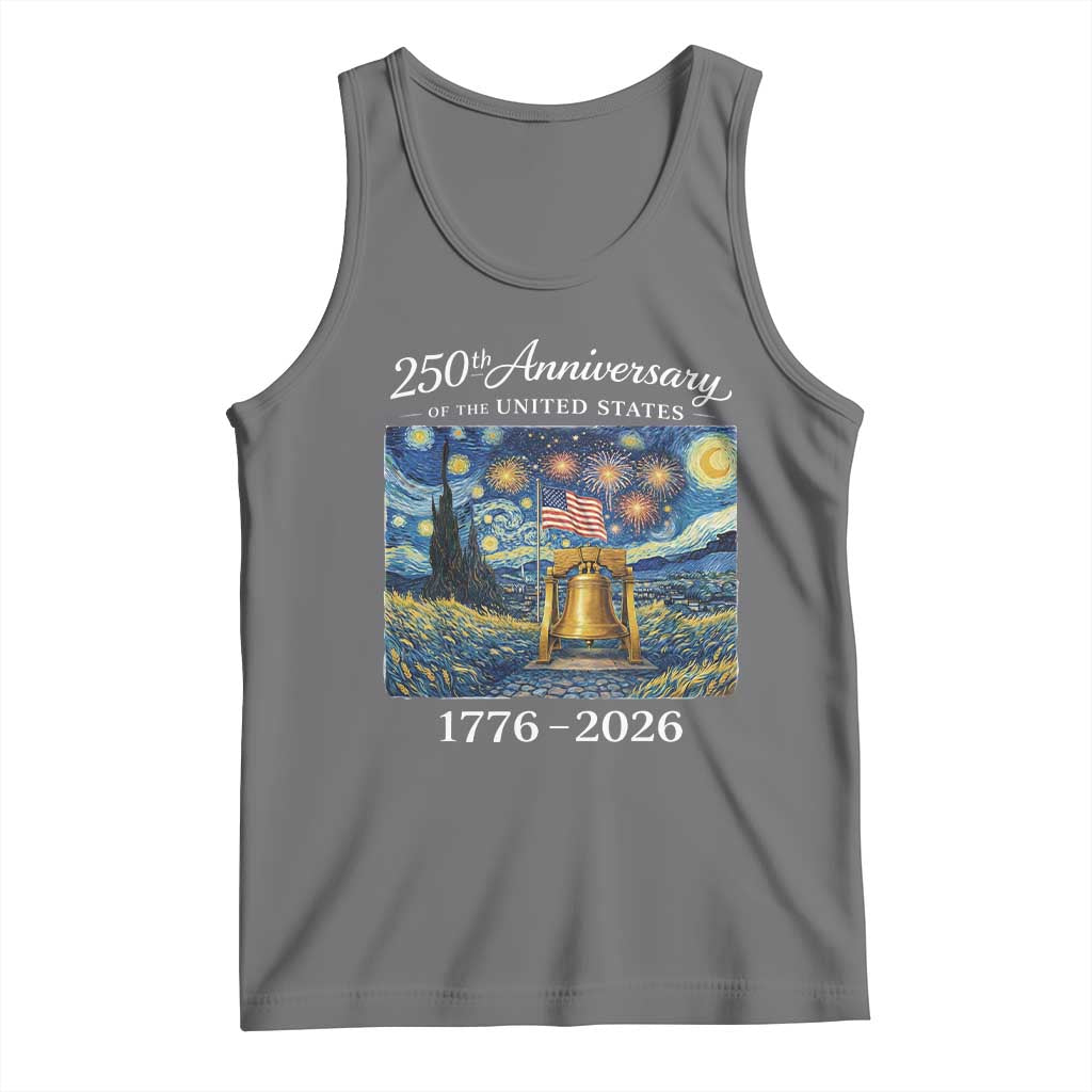 USA 250th Anniversary Tank Top Liberty Bell 17762026 Patriotic American Flag Starry Night TS14 Black Heather Print Your Wear