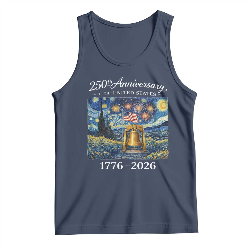 USA 250th Anniversary Tank Top Liberty Bell 17762026 Patriotic American Flag Starry Night TS14 Navy Print Your Wear