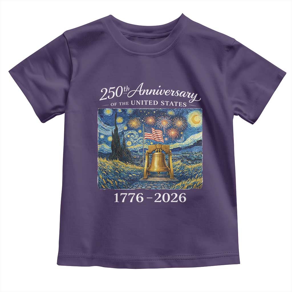 USA 250th Anniversary Toddler T Shirt Liberty Bell 17762026 Patriotic American Flag Starry Night TS14 Purple Print Your Wear