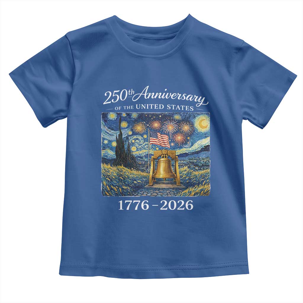 USA 250th Anniversary Toddler T Shirt Liberty Bell 17762026 Patriotic American Flag Starry Night TS14 Royal Blue Print Your Wear