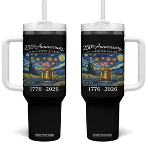 USA 250th Anniversary Tumbler With Handle Liberty Bell 17762026 Patriotic American Flag Starry Night TS14 One Size: 40 oz Black Print Your Wear