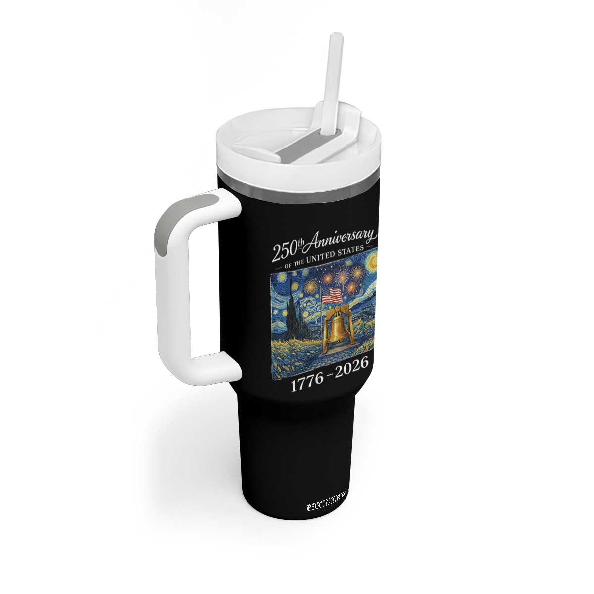 USA 250th Anniversary Tumbler With Handle Liberty Bell 17762026 Patriotic American Flag Starry Night TS14 Print Your Wear