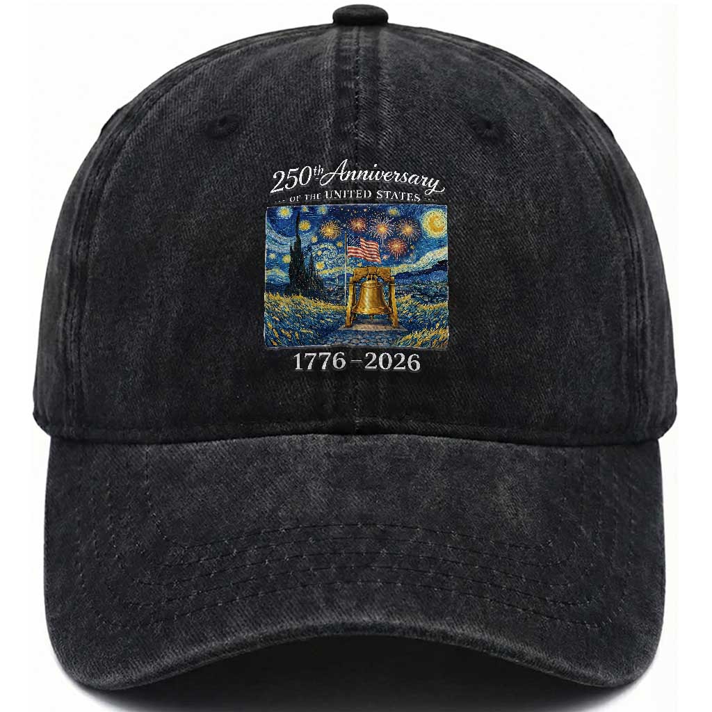 USA 250th Anniversary Washed Cotton Baseball Cap Liberty Bell 17762026 Patriotic American Flag Starry Night TS14 Print Your Wear