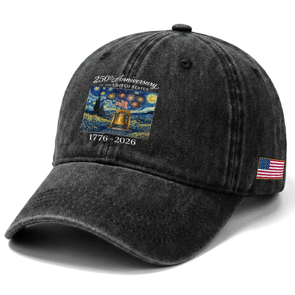 USA 250th Anniversary Washed Cotton Baseball Cap Liberty Bell 17762026 Patriotic American Flag Starry Night TS14 Print Your Wear
