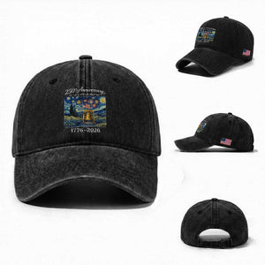 USA 250th Anniversary Washed Cotton Baseball Cap Liberty Bell 17762026 Patriotic American Flag Starry Night TS14 Washed Cap Universal Fit Black Print Your Wear