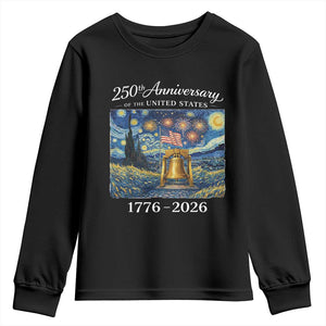USA 250th Anniversary Youth Sweatshirt Liberty Bell 17762026 Patriotic American Flag Starry Night TS14 Black Print Your Wear