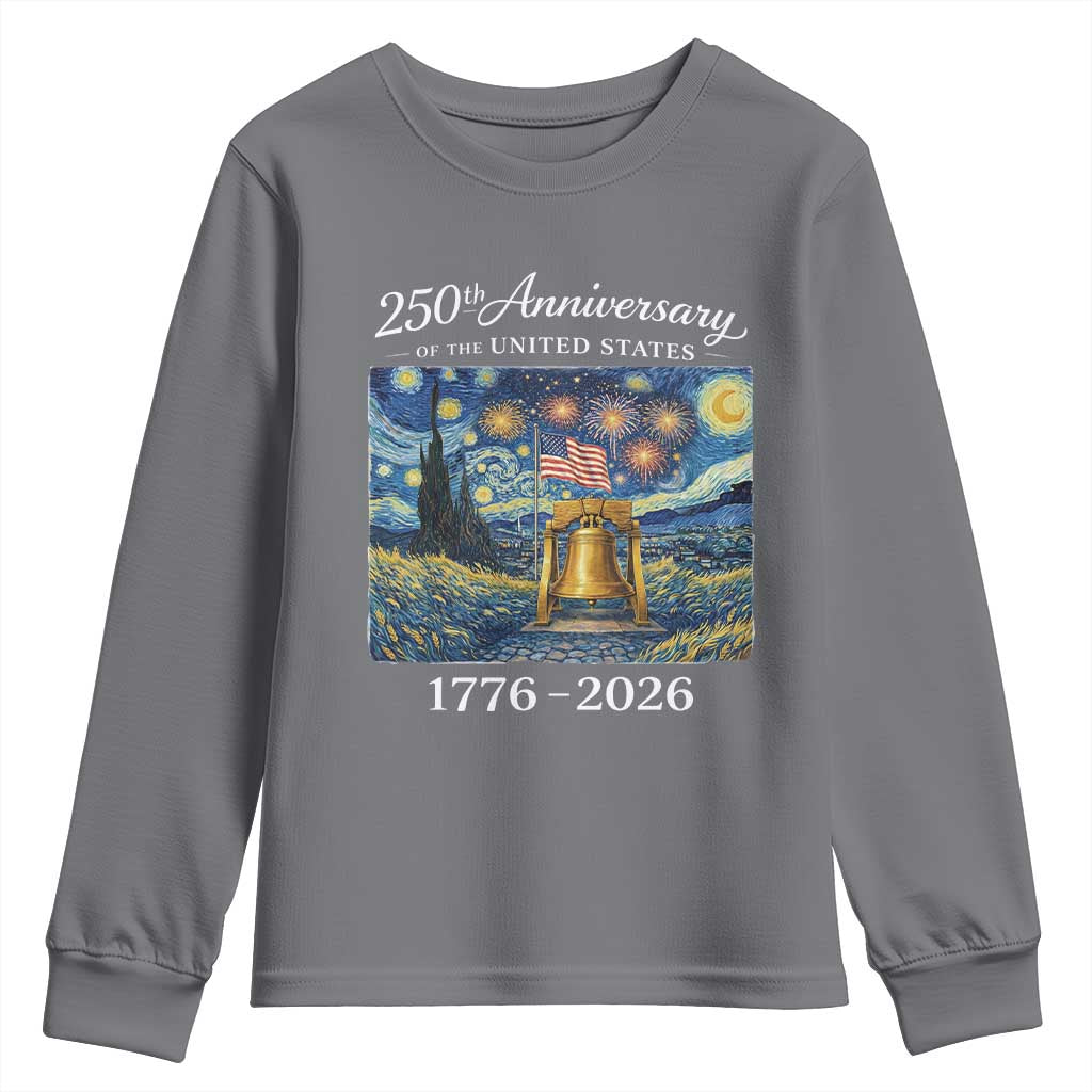 USA 250th Anniversary Youth Sweatshirt Liberty Bell 17762026 Patriotic American Flag Starry Night TS14 Charcoal Print Your Wear