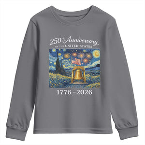 USA 250th Anniversary Youth Sweatshirt Liberty Bell 17762026 Patriotic American Flag Starry Night TS14 Charcoal Print Your Wear