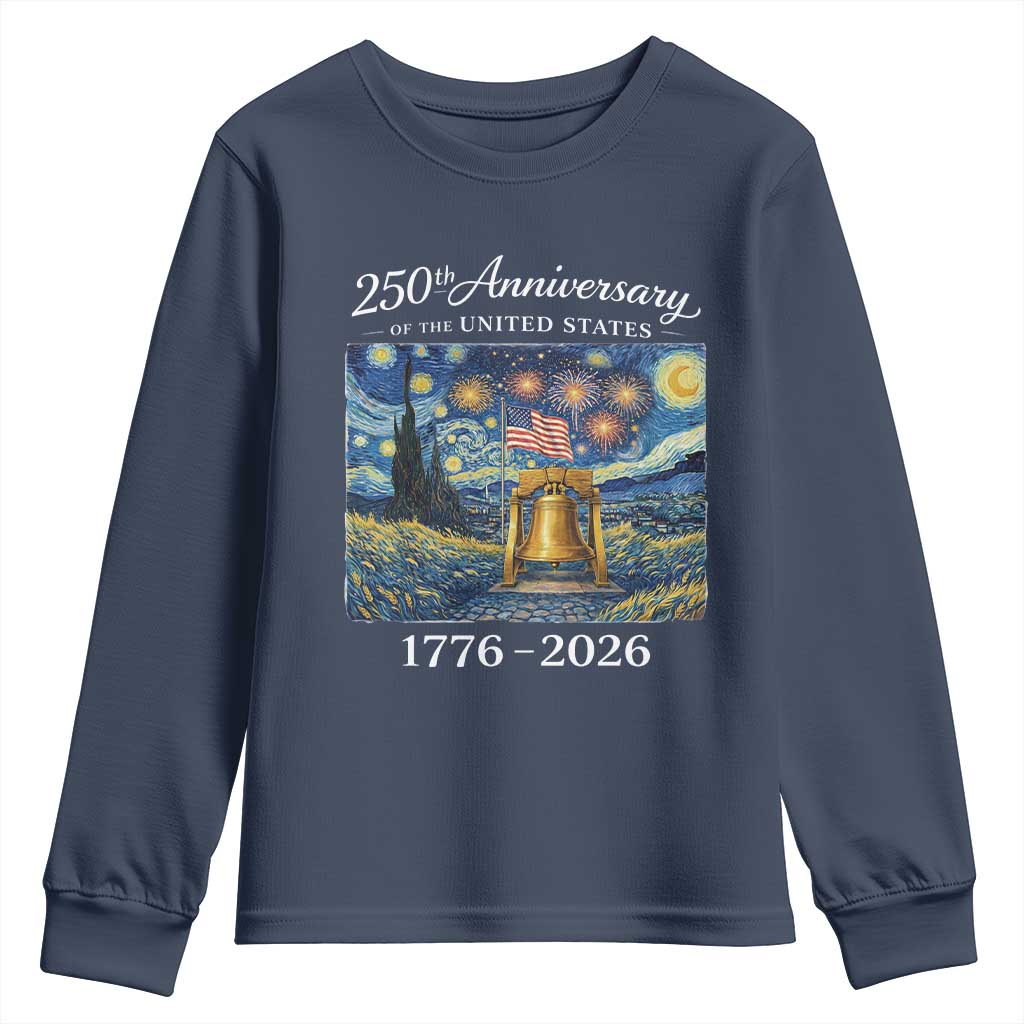 USA 250th Anniversary Youth Sweatshirt Liberty Bell 17762026 Patriotic American Flag Starry Night TS14 Navy Print Your Wear