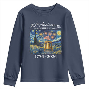 USA 250th Anniversary Youth Sweatshirt Liberty Bell 17762026 Patriotic American Flag Starry Night TS14 Navy Print Your Wear