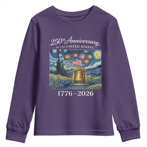USA 250th Anniversary Youth Sweatshirt Liberty Bell 17762026 Patriotic American Flag Starry Night TS14 Purple Print Your Wear
