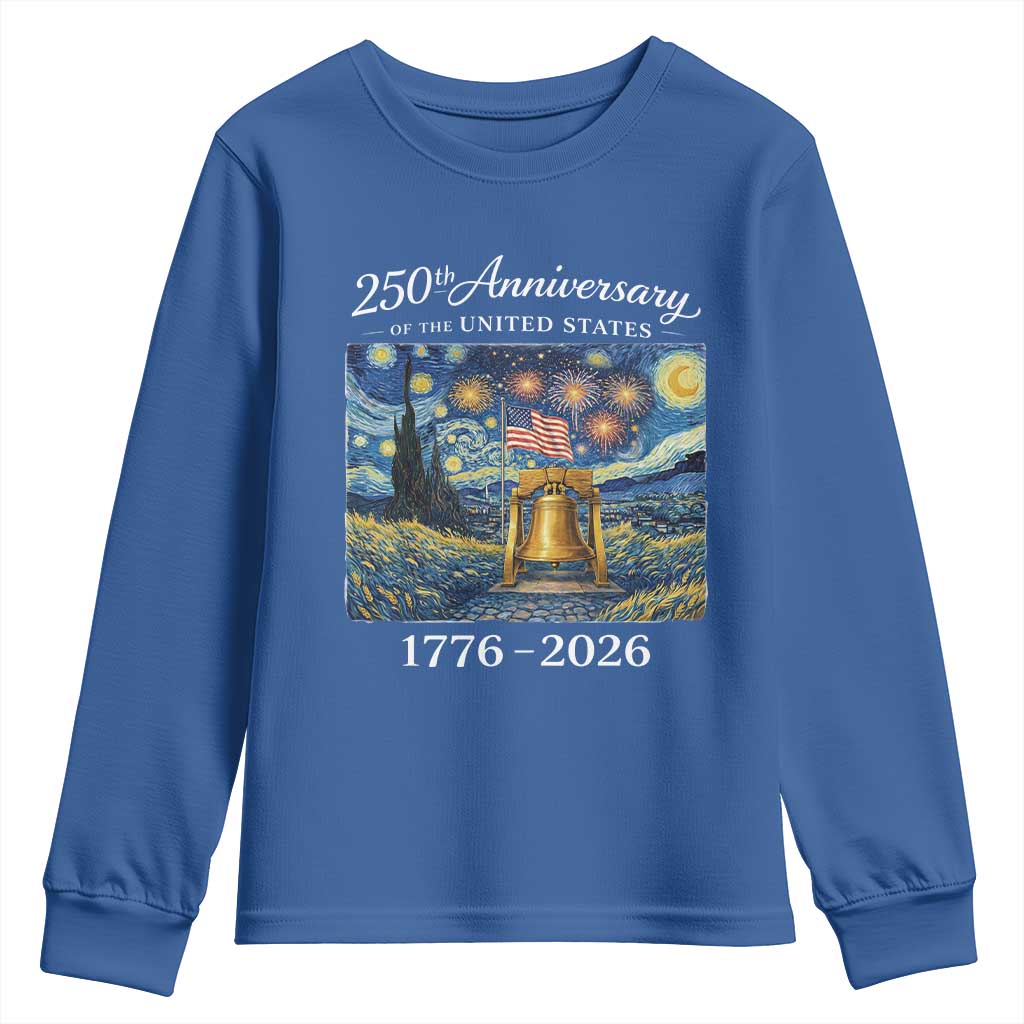 USA 250th Anniversary Youth Sweatshirt Liberty Bell 17762026 Patriotic American Flag Starry Night TS14 Royal Blue Print Your Wear