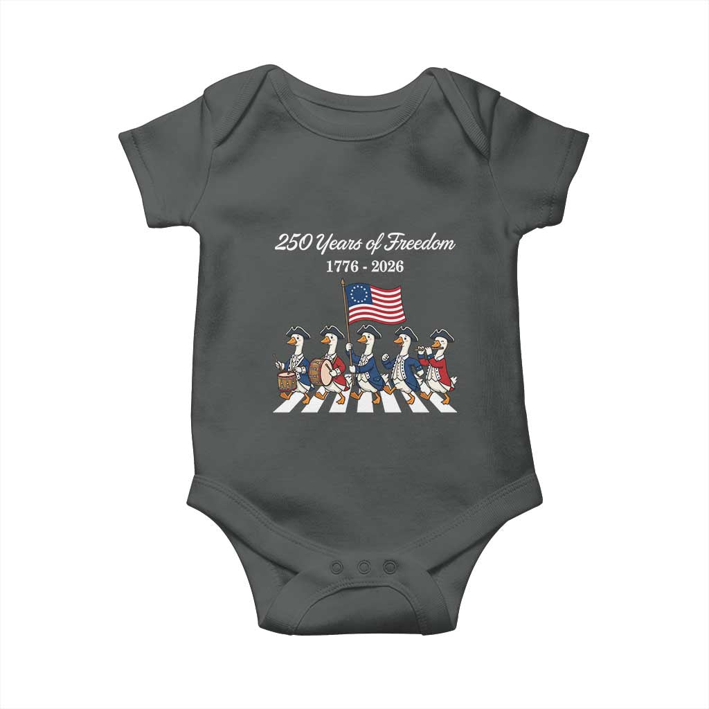 250 Years Of Freedom Baby Onesie Silly Goose Patriotic 4th of July TS14 Dark Heather Print Your Wear