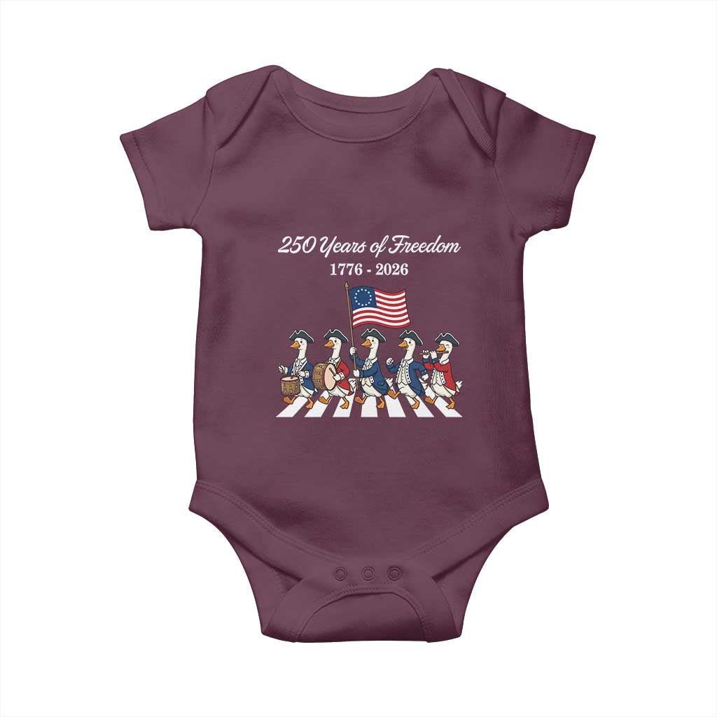 250 Years Of Freedom Baby Onesie Silly Goose Patriotic 4th of July TS14 Maroon Print Your Wear