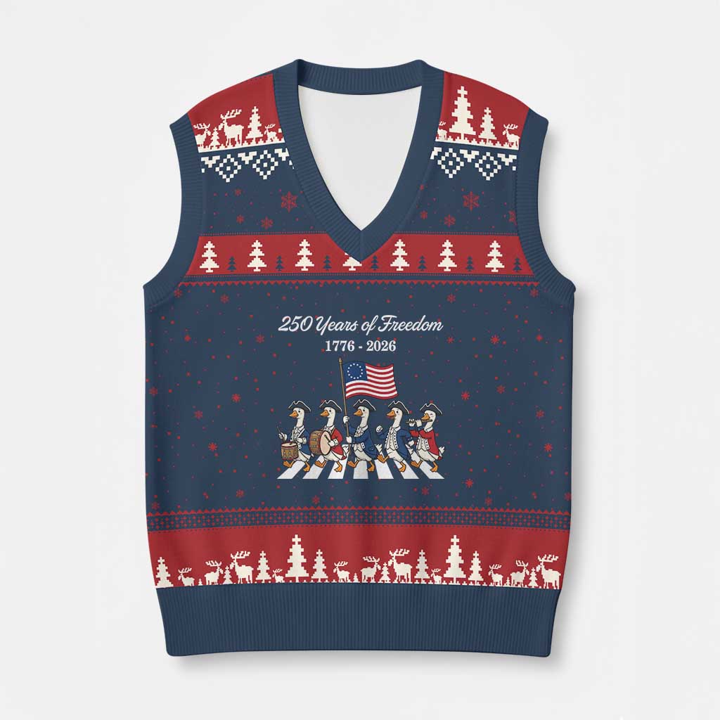 250 Years Of Freedom V-Neck Knit Sweater Vest Silly Goose Patriotic 4th of July TS14 Navy Red Print Your Wear