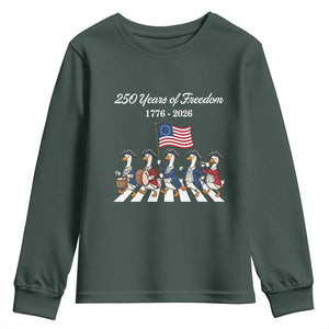 250 Years Of Freedom Youth Sweatshirt Silly Goose Patriotic 4th of July TS14 Dark Forest Green Print Your Wear
