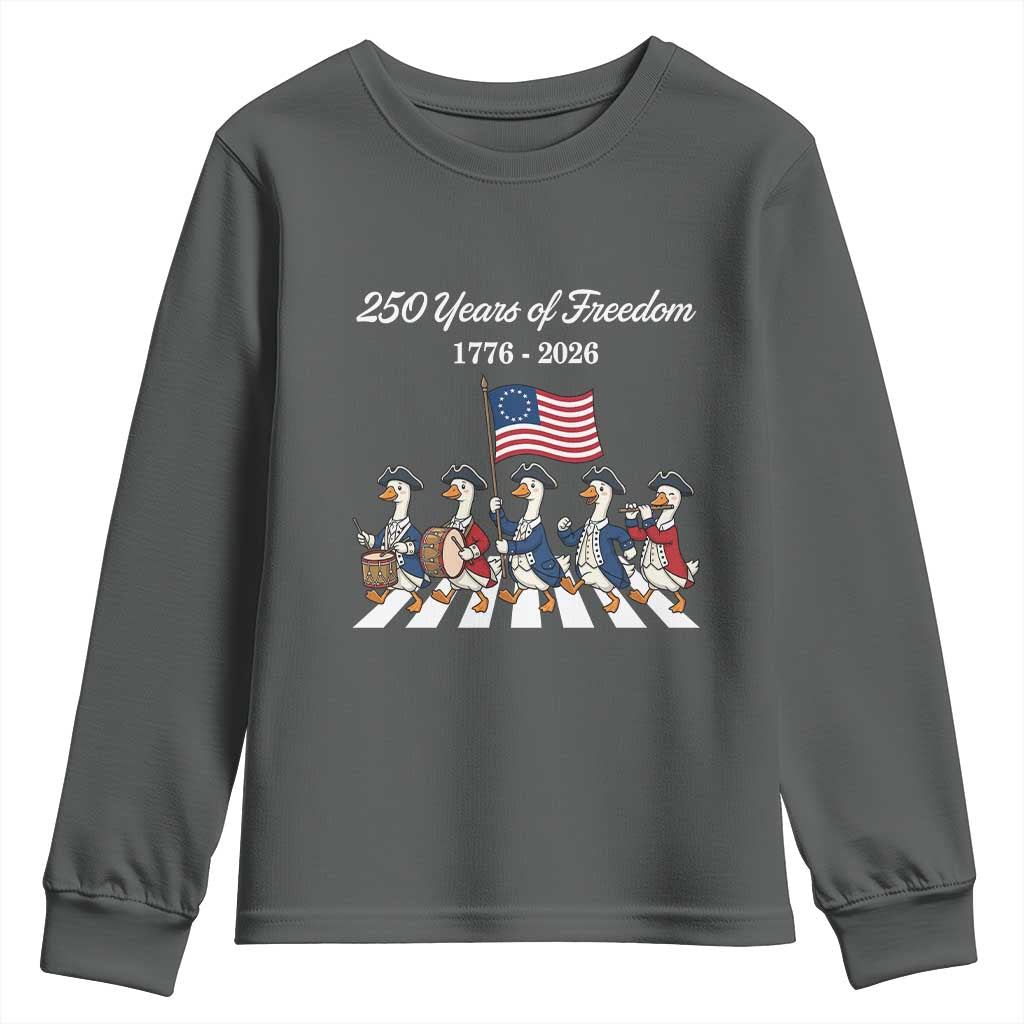 250 Years Of Freedom Youth Sweatshirt Silly Goose Patriotic 4th of July TS14 Dark Heather Print Your Wear