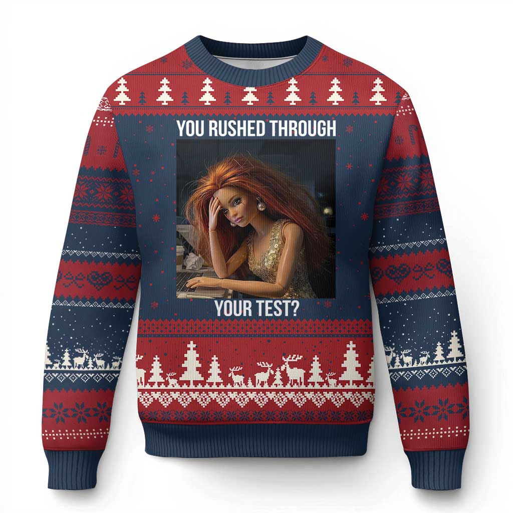 You Rushed Through Your Test Ugly Christmas Sweater Funny Test Day Teacher Meme TS14 Navy Red Print Your Wear
