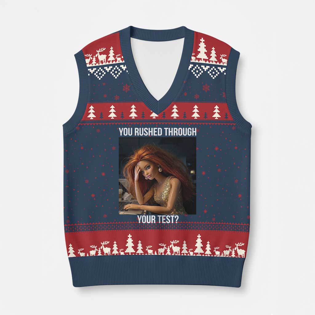 You Rushed Through Your Test V-Neck Knit Sweater Vest Funny Test Day Teacher Meme TS14 Navy Red Print Your Wear
