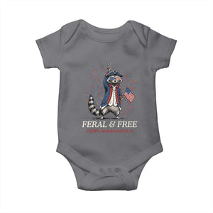 Feral and Free Funny Raccoon 4th of July Baby Onesie USA 250 Years Freedom Independence Anniversary Gift TS14 Charcoal Print Your Wear