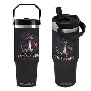 Feral and Free Funny Raccoon 4th of July Flip Straw Tumbler USA 250 Years Freedom Independence Anniversary Gift TS14 One Size: 30 oz Black Print Your Wear