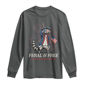 Feral and Free Funny Raccoon 4th of July Long Sleeve Shirt USA 250 Years Freedom Independence Anniversary Gift TS14 Dark Heather Print Your Wear