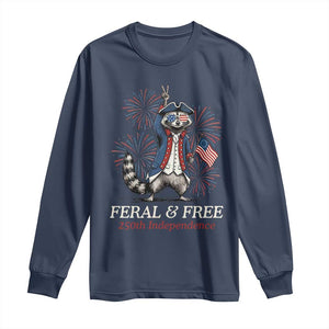 Feral and Free Funny Raccoon 4th of July Long Sleeve Shirt USA 250 Years Freedom Independence Anniversary Gift TS14 Navy Print Your Wear