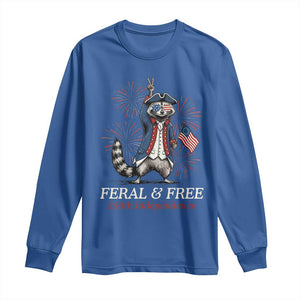 Feral and Free Funny Raccoon 4th of July Long Sleeve Shirt USA 250 Years Freedom Independence Anniversary Gift TS14 Royal Blue Print Your Wear