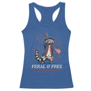 Feral and Free Funny Raccoon 4th of July Racerback Tank Top USA 250 Years Freedom Independence Anniversary Gift TS14 Royal Blue Print Your Wear