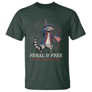 Feral and Free Funny Raccoon 4th of July T Shirt USA 250 Years Freedom Independence Anniversary Gift TS14 Dark Forest Green Print Your Wear
