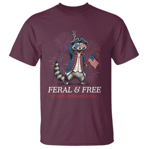 Feral and Free Funny Raccoon 4th of July T Shirt USA 250 Years Freedom Independence Anniversary Gift TS14 Maroon Print Your Wear