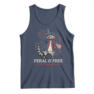 Feral and Free Funny Raccoon 4th of July Tank Top USA 250 Years Freedom Independence Anniversary Gift TS14 Navy Print Your Wear