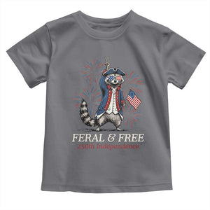 Feral and Free Funny Raccoon 4th of July Toddler T Shirt USA 250 Years Freedom Independence Anniversary Gift TS14 Charcoal Print Your Wear