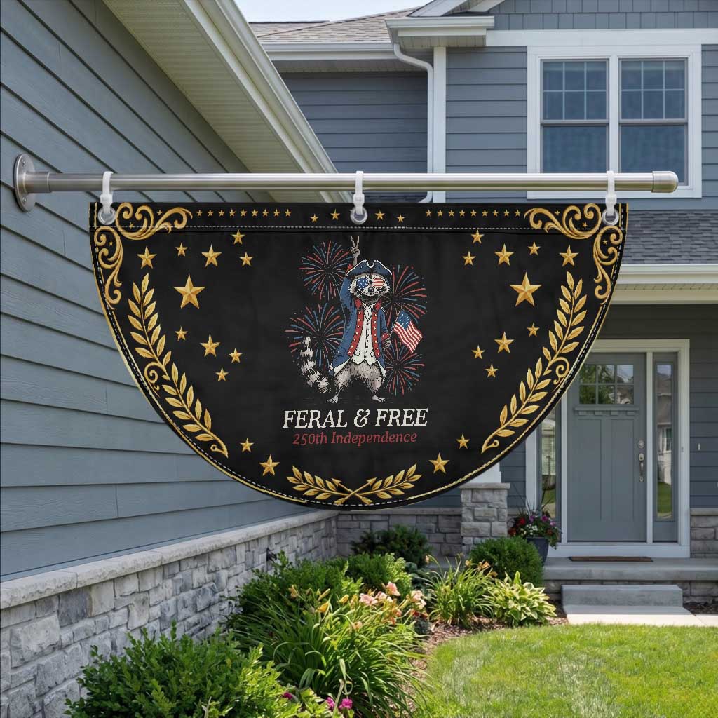 Feral and Free Funny Raccoon 4th of July Patriotic Fan Flag USA 250 Years Freedom Independence Anniversary Gift