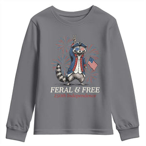 Feral and Free Funny Raccoon 4th of July Youth Sweatshirt USA 250 Years Freedom Independence Anniversary Gift TS14 Charcoal Print Your Wear