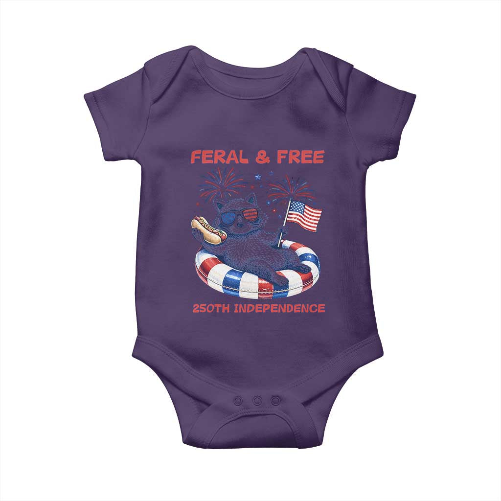 Feral and Free Funny Raccoon 4th of July Baby Onesie 250 Years Of Freedom TS14 Purple Print Your Wear