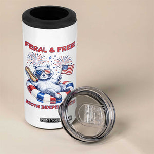 Feral and Free Funny Raccoon 4th of July 4 in 1 Can Cooler Tumbler 250 Years Of Freedom TS14 Print Your Wear