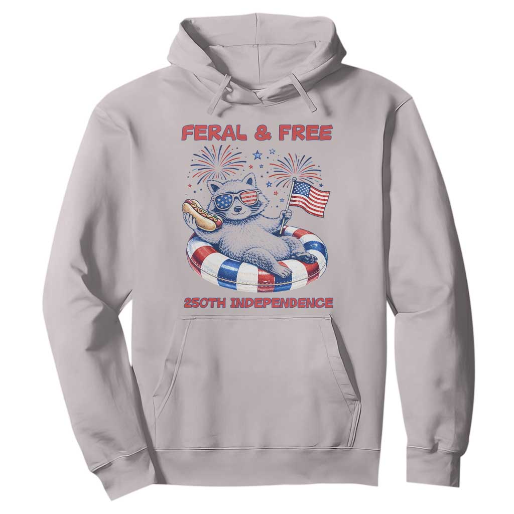 Feral and Free Funny Raccoon 4th of July Hoodie 250 Years Of Freedom TS14 Ice Gray Print Your Wear