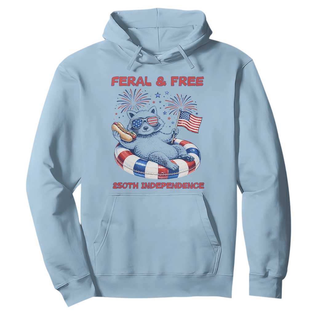 Feral and Free Funny Raccoon 4th of July Hoodie 250 Years Of Freedom TS14 Light Blue Print Your Wear