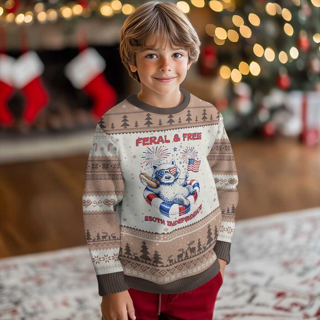 Feral and Free Funny Raccoon 4th of July Ugly Christmas Sweater 250 Years Of Freedom TS14 Mocha Mousse Print Your Wear