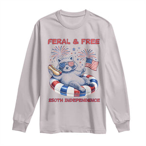 Feral and Free Funny Raccoon 4th of July Long Sleeve Shirt 250 Years Of Freedom TS14 Ice Gray Print Your Wear