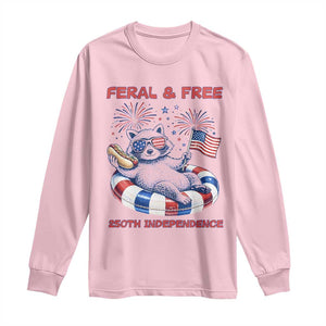 Feral and Free Funny Raccoon 4th of July Long Sleeve Shirt 250 Years Of Freedom TS14 Light Pink Print Your Wear