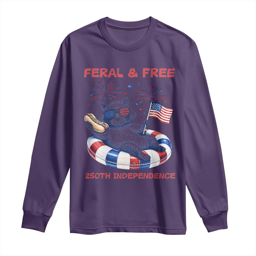Feral and Free Funny Raccoon 4th of July Long Sleeve Shirt 250 Years Of Freedom TS14 Purple Print Your Wear