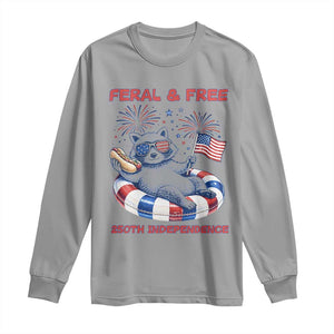 Feral and Free Funny Raccoon 4th of July Long Sleeve Shirt 250 Years Of Freedom TS14 Sport Gray Print Your Wear