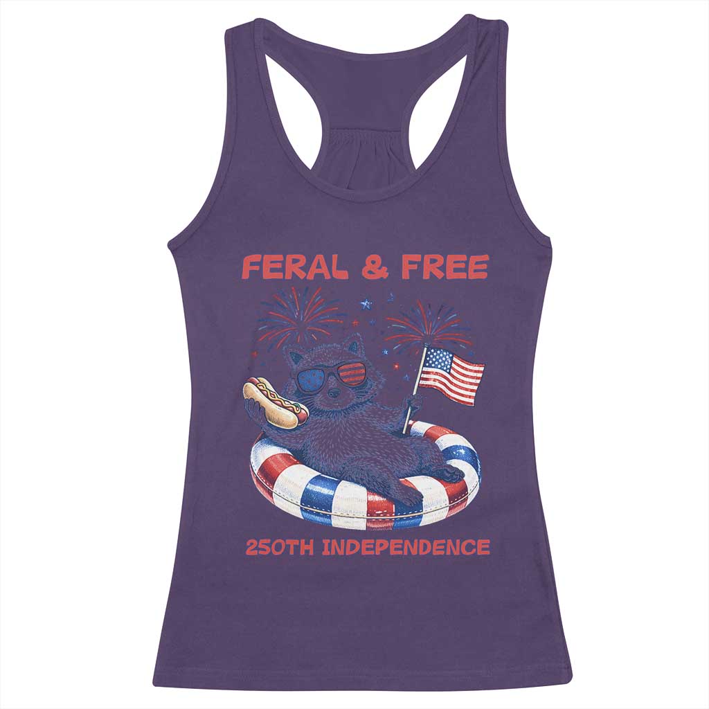 Feral and Free Funny Raccoon 4th of July Racerback Tank Top 250 Years Of Freedom TS14 Purple Print Your Wear