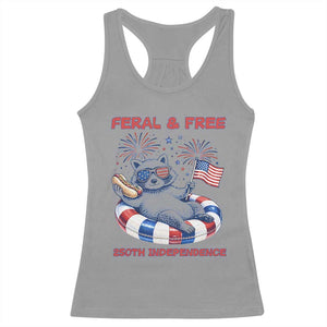 Feral and Free Funny Raccoon 4th of July Racerback Tank Top 250 Years Of Freedom TS14 Sport Gray Print Your Wear