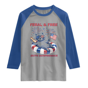 Feral and Free Funny Raccoon 4th of July Raglan Shirt 250 Years Of Freedom TS14 Sport Gray Royal Print Your Wear
