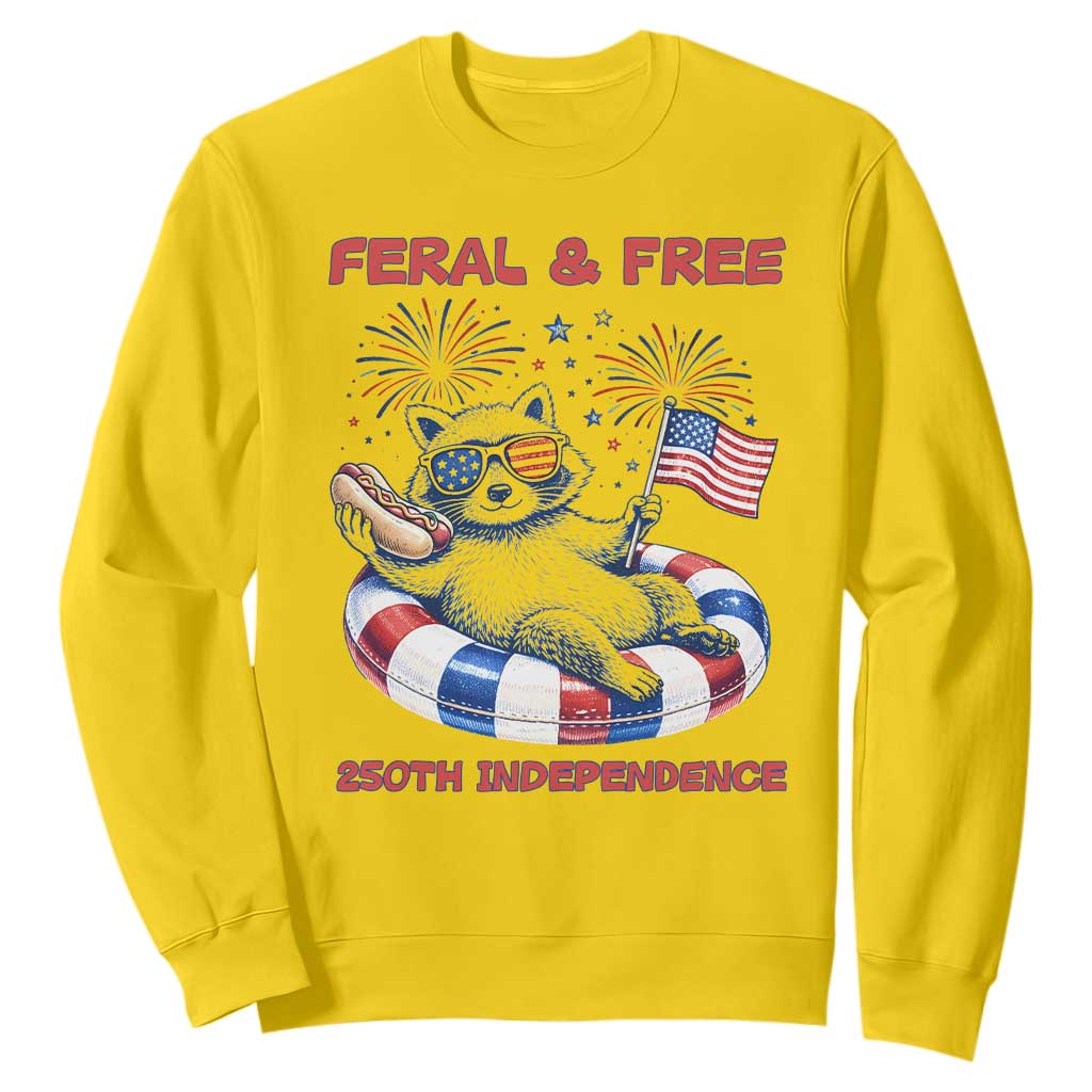 Feral and Free Funny Raccoon 4th of July Sweatshirt 250 Years Of Freedom TS14 Daisy Print Your Wear
